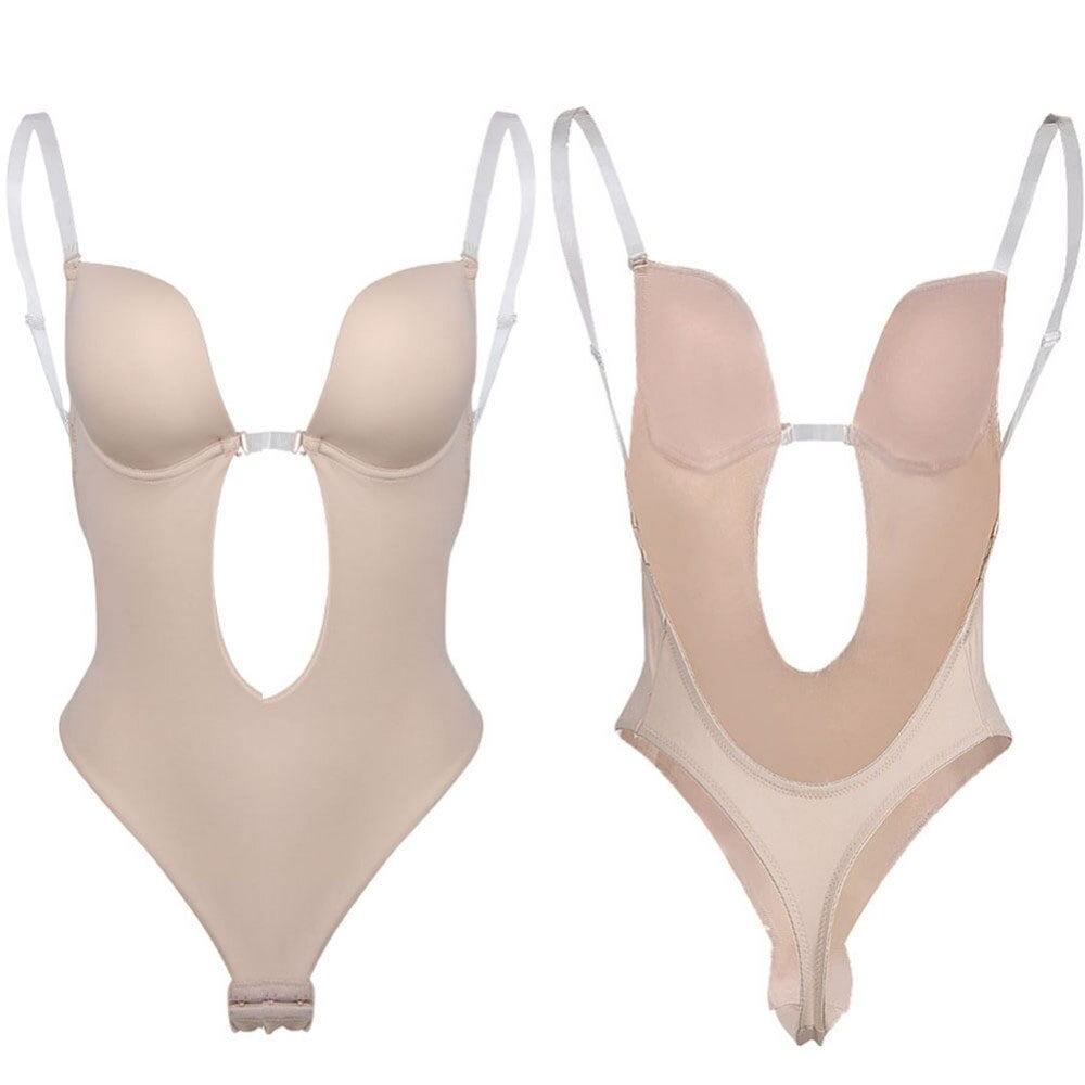 Seamless U Plunge Backless Thong Full Body Shaper Bra For Women Invisible  Push Up Bodysuit With Cup Shape Sexy Full Body Shirt From Dou01, $11.91