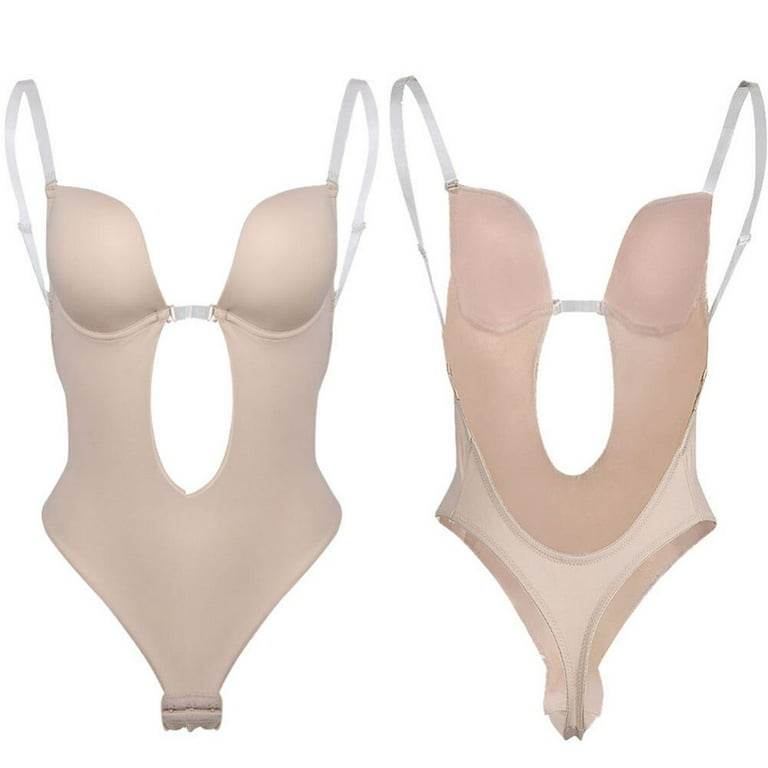 Backless Push Up Bra Deep Plunge Thong Full Body Shaper Suit Clear