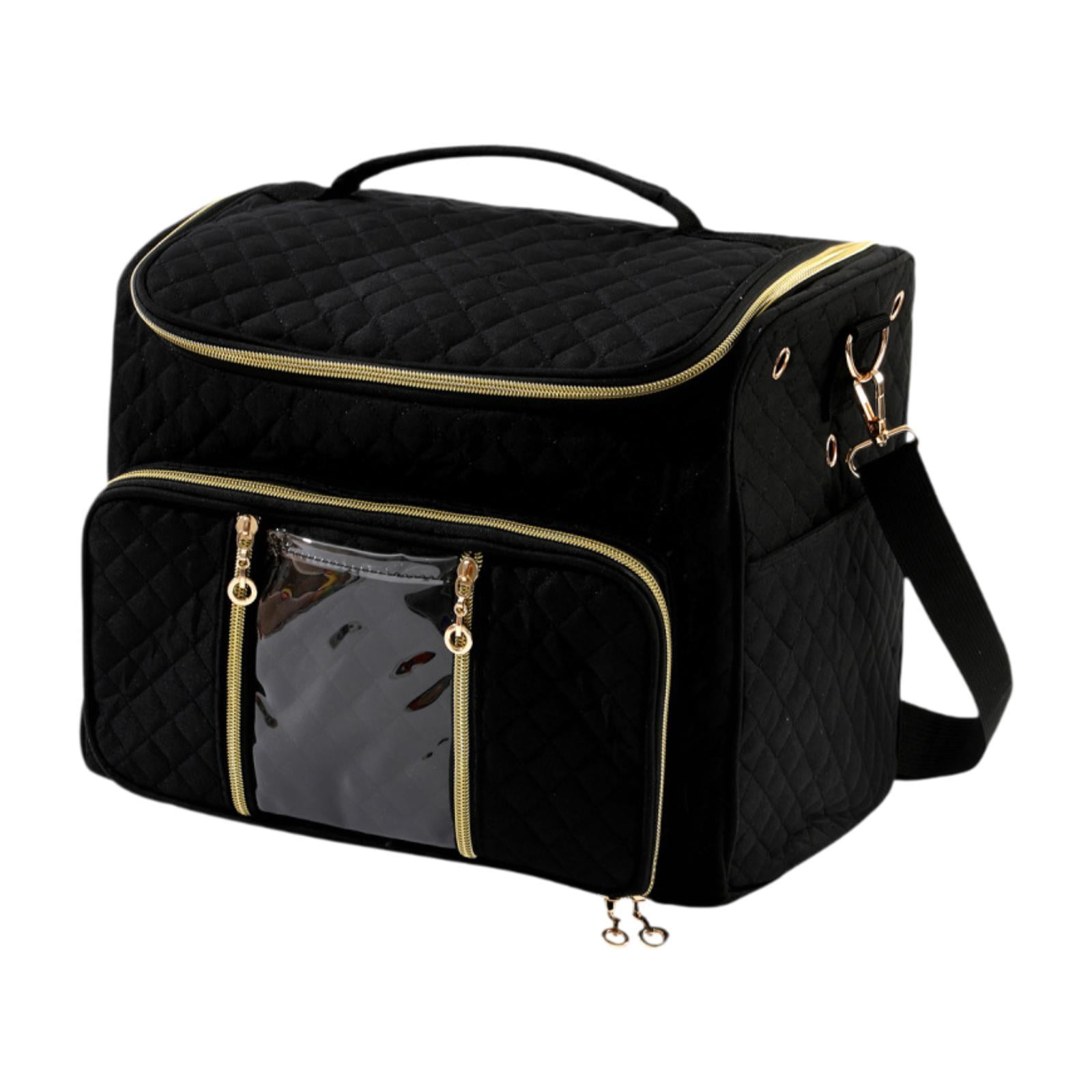S SERENABLE Home Yarn Storage Bag Knitting Tool Holder Crochet Tool Storage Bag Crossbody Crochet Organizer with Hole with Multi Pockets Black