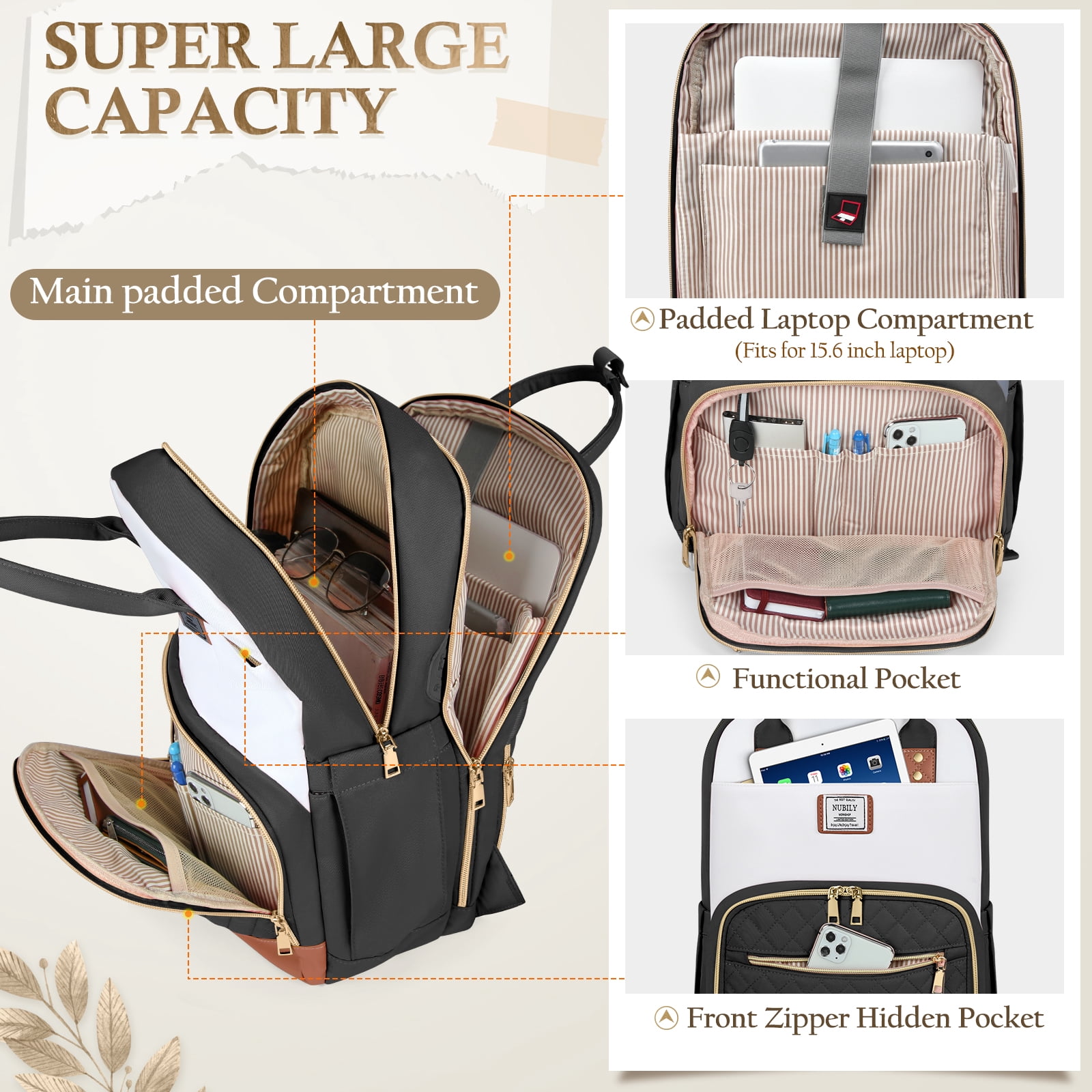 IGOLUMON Women's Backpacks for Laptop 15.6 Inch Business Backpacks Waterproof Computer Bag 2 Sets Casual Daypack College Carry on Nurse Bag Backbag for Travel