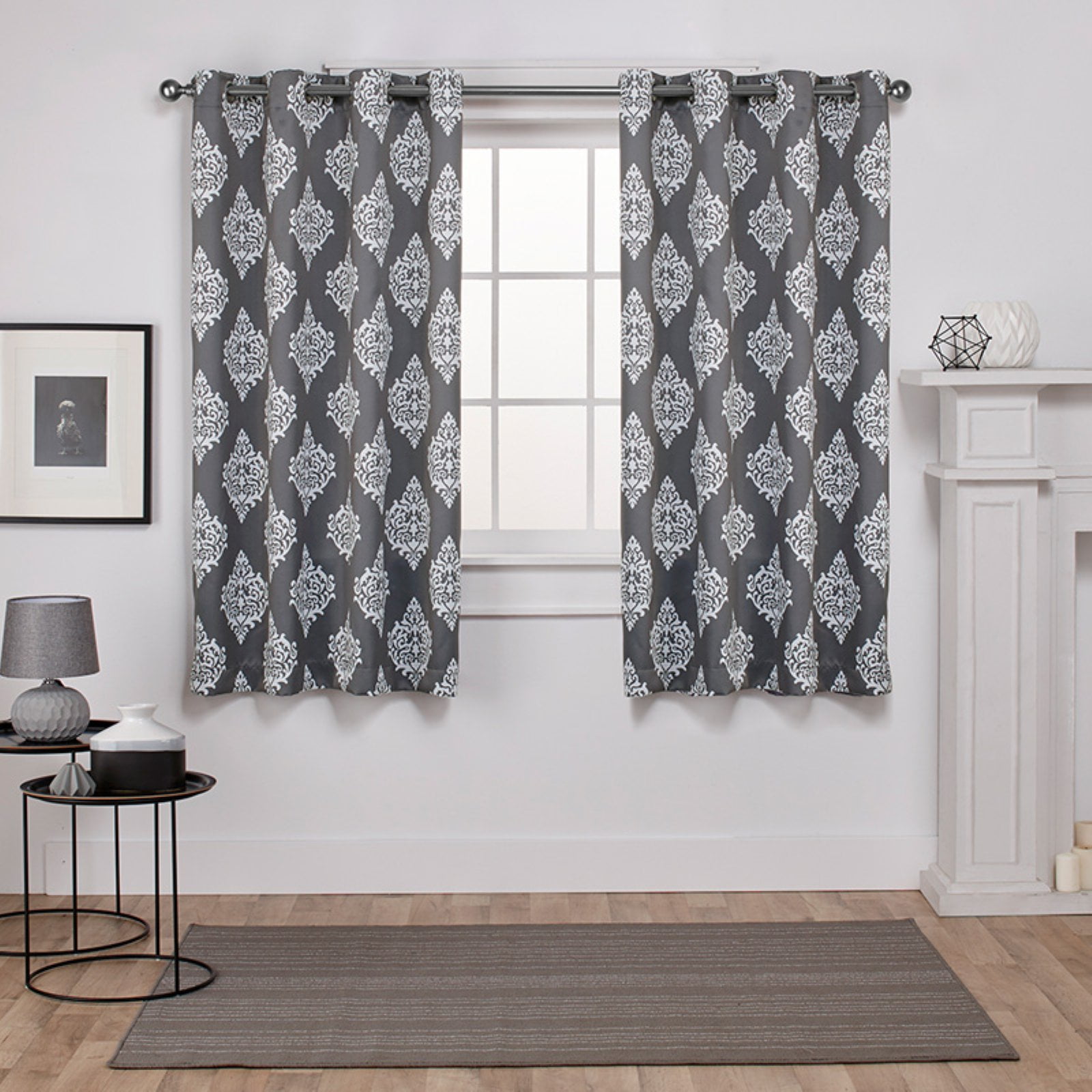 Exclusive Home Medallion Room Darkening Blackout Grommet Top Curtain Panel Pair, 52"x63", Peacoat Blue
