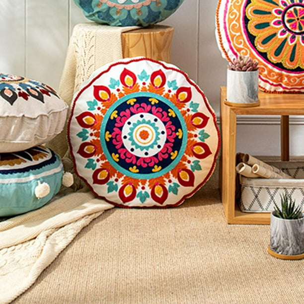 jifeng Round Floor Outdoor Cushion Cover 45cm Mandala Meditation Floor Pillows Case Red Orange White Walmart