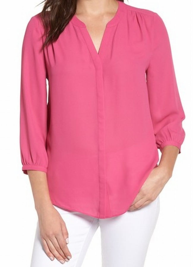 NYDJ NYDJ NEW Bright Pink Womens Size Large PL Petite Button Down