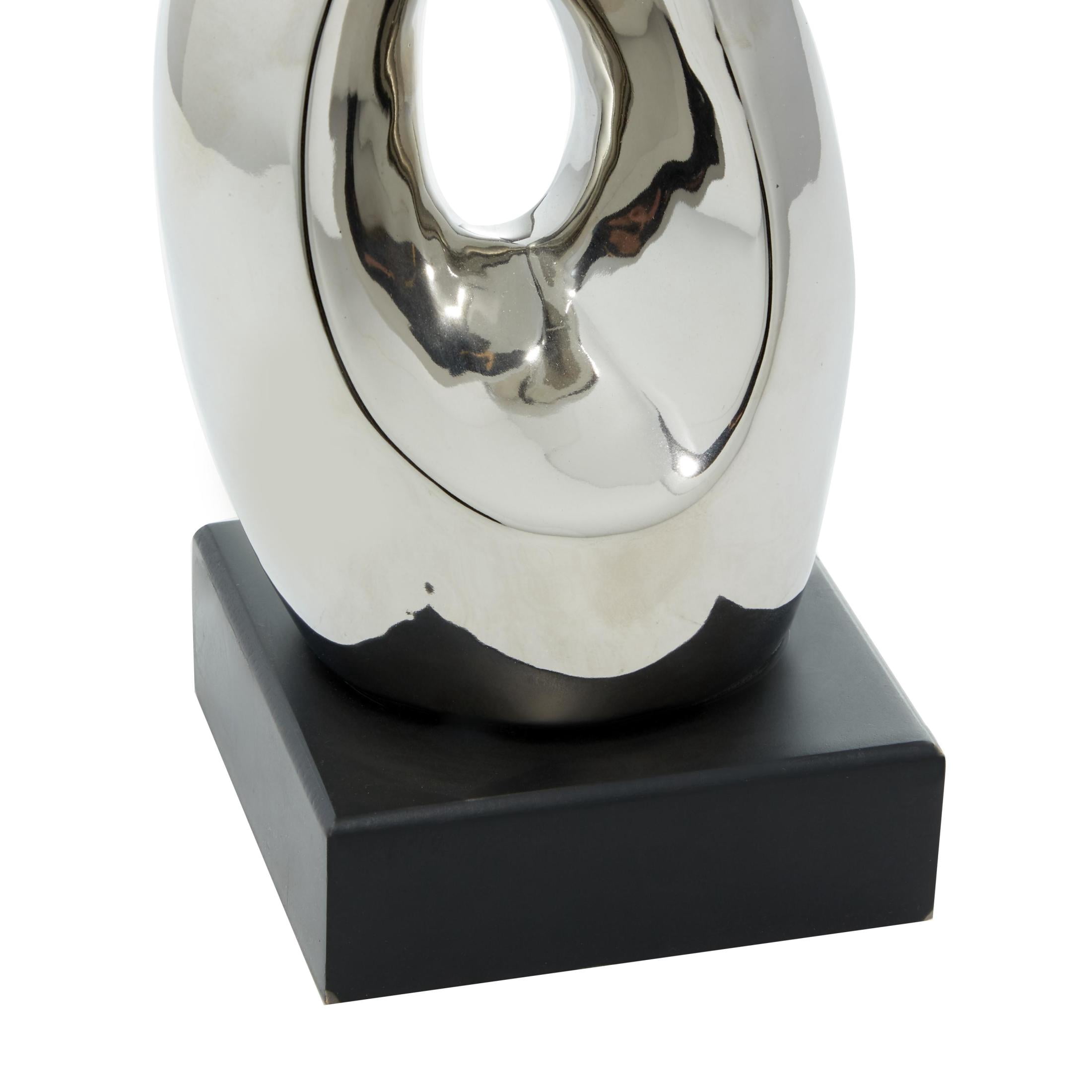 7" x 18" Silver Ceramic Swirl Abstract Sculpture with Black Base, by DecMode