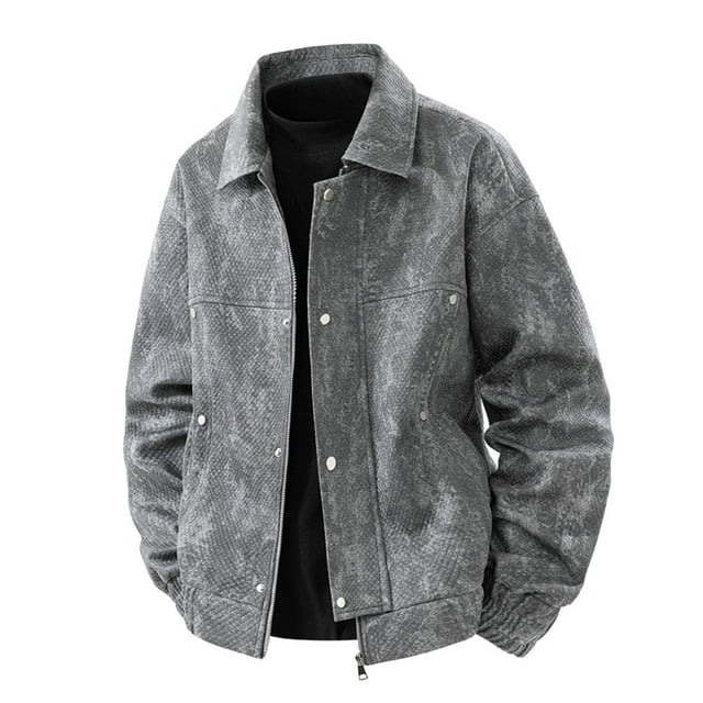 Lovzfmll Veste de Travail pour Homme à Revers Cranté, Fermeture Éclair, Décontractée, Gris, 2TG