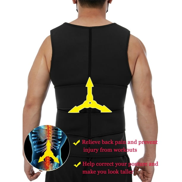 Men Neoprene Sweat Sauna Zipper Vest Waist Trainer Belt Tank Top Trimmer  Body Shaper with Belt Double Compression Adjustable Trimmer Belly abs  Workout Shapewear 