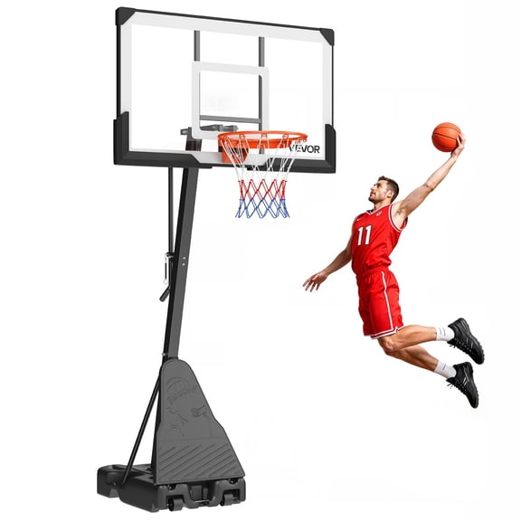 VEVOR Portable Basketball Stand, 7.55 to 10 ft Height Adjustment Basketball Hoop & Goal, Basketballs Hoop Outdoor with 54 inch PC Backboard for Kids, Adults in Schools, Parks, Forward-Tilting Design