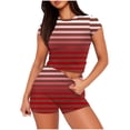 thumbnail image 2 of Viluyesy Round Neck T-Shirt and Shorts 2PC for Women Printed Tops Elastic Waist Short Pants Sets Shirt and Shorts Sets Two PC Red Size XL, 2 of 5