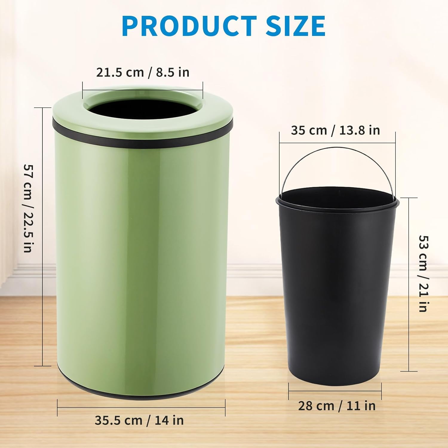 40 Liter / 10.6 Gallon Round Trash Can,Large Stainless Steel Open Top Garbage Can with Removable Inner Bucket for for Kitchen, Office, or Bathroom,Green