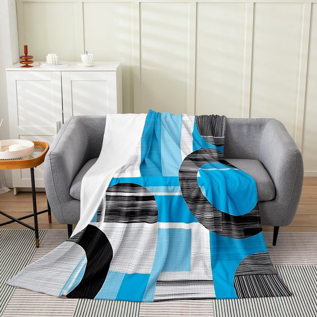 Erosebridal Circle Spiral Sherpa Blanket, Abstract Geometric Fuzzy Blanket Throw, Modern Fashion Decor