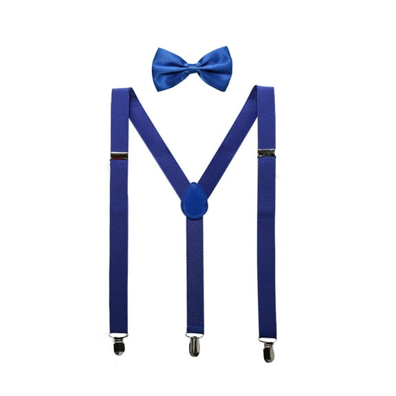 INSPIRE CHIC Unisex Y Shape Elastic Shoulder Strap Adjustable Bow Tie Suspender Set Royal Height below 5.3 feet