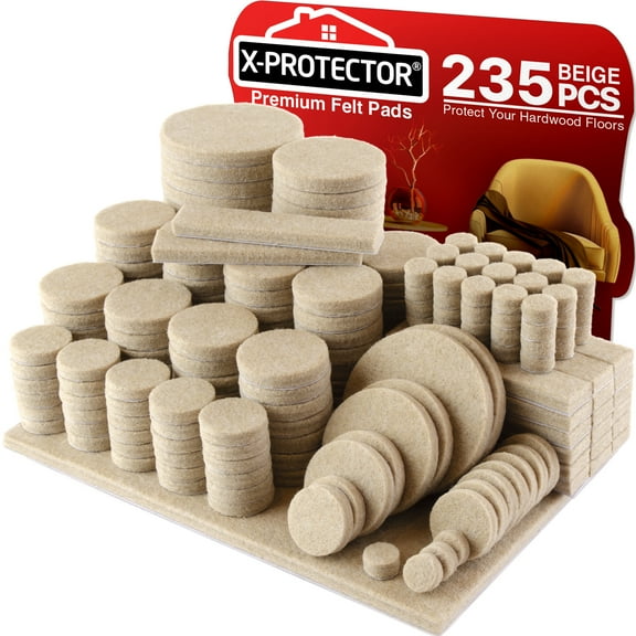 X-Protector Felt Furniture Pads - 235 Pcs Beige - Felt Pads for Furniture Feet - Protect Hard Floors