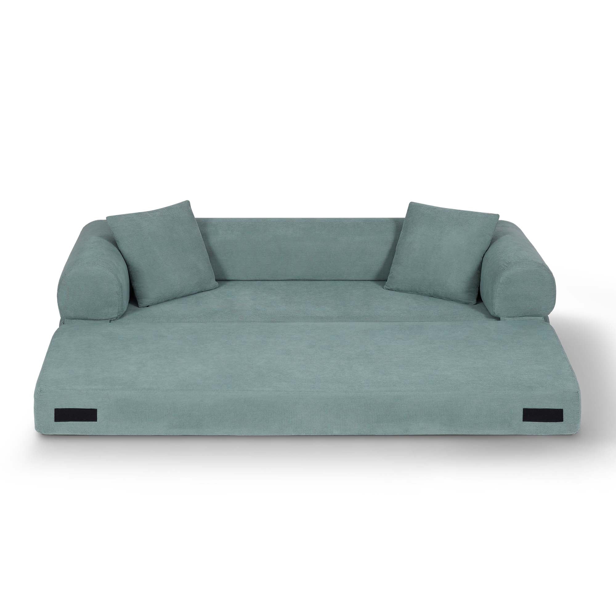 Miniyam 80" W Convertible Sofa, Boneless Couches for Living Room, Folding Sleeper Sofa Bed Queen with Pockets, Corduroy Flod Out Compressed Couch in a Box(Light Green)