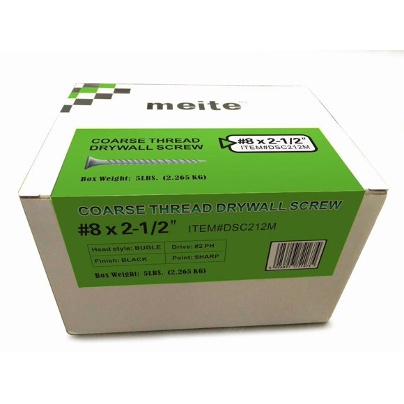 meite #8 Coarse Thread Drywall Screw by 2-1/2-Inch Length with Bugle Head, 5 Pounds Black Drywall Screws Fasteners #DSC212M