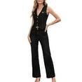 thumbnail image 3 of Women 2 Piece Denim Set Button Sleeveless Jean Vest Y2k Shirt Wide Leg Jeans Palazzo Pants Black & Gray Suit L, 3 of 9