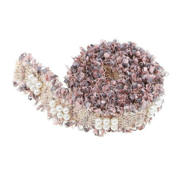 1 Yard Beaded Pearls Costume Applique Embellishment Decorated Lace Ribbon for Wedding Dress -