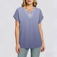 thumbnail image 4 of Aimik Women's Casual and Fashionable Gradient Navy T-Shirt with V-Neck and Short Sleeve Cross-Neckline Summer Top, 4 of 6