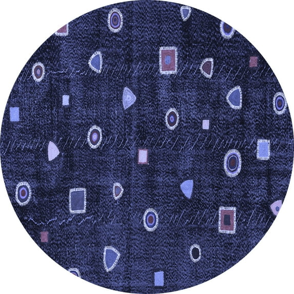 Ahgly Company Machine Washable Indoor Round Abstract Blue Contemporary Area Rugs, 6' Round