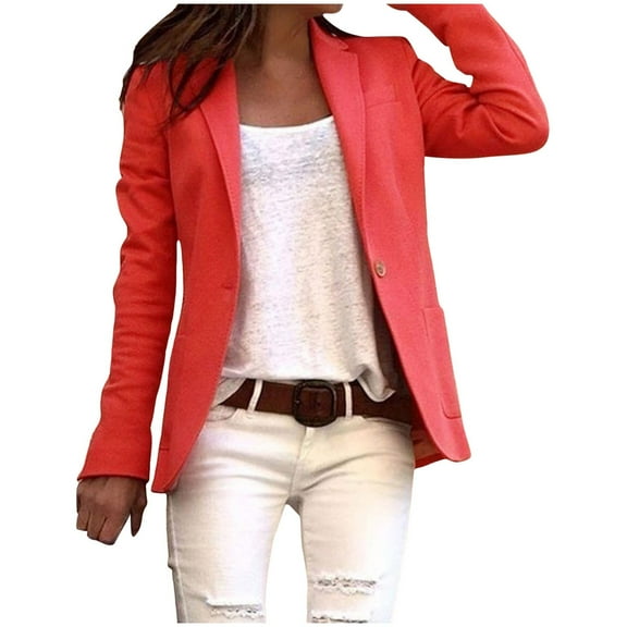 Dexiang Clearance Women's long Sleeve button Blazers Business Casual Plus Size Open Front Jackets Lightweight Work Office Suits Watermelon Red M