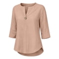 thumbnail image 4 of Outfmvch Linen Sets for Women 2 Piece Boho Summer Graphic Tees Cotton Linen Tunic Tops V Neck Embroidered Shirt Women's Puffed Short Sleeve Retro Embroidered 3/4 Sleeve Boho Tops Green 3XL, 4 of 9