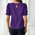 thumbnail image 4 of KIHOUT Summer Tops for Women, Women's Solid Color Round Neck Shirt Top Shirt Temperament Women's Top Short Sleeved Round Neck Shirt/shirt (Purple L), 4 of 4