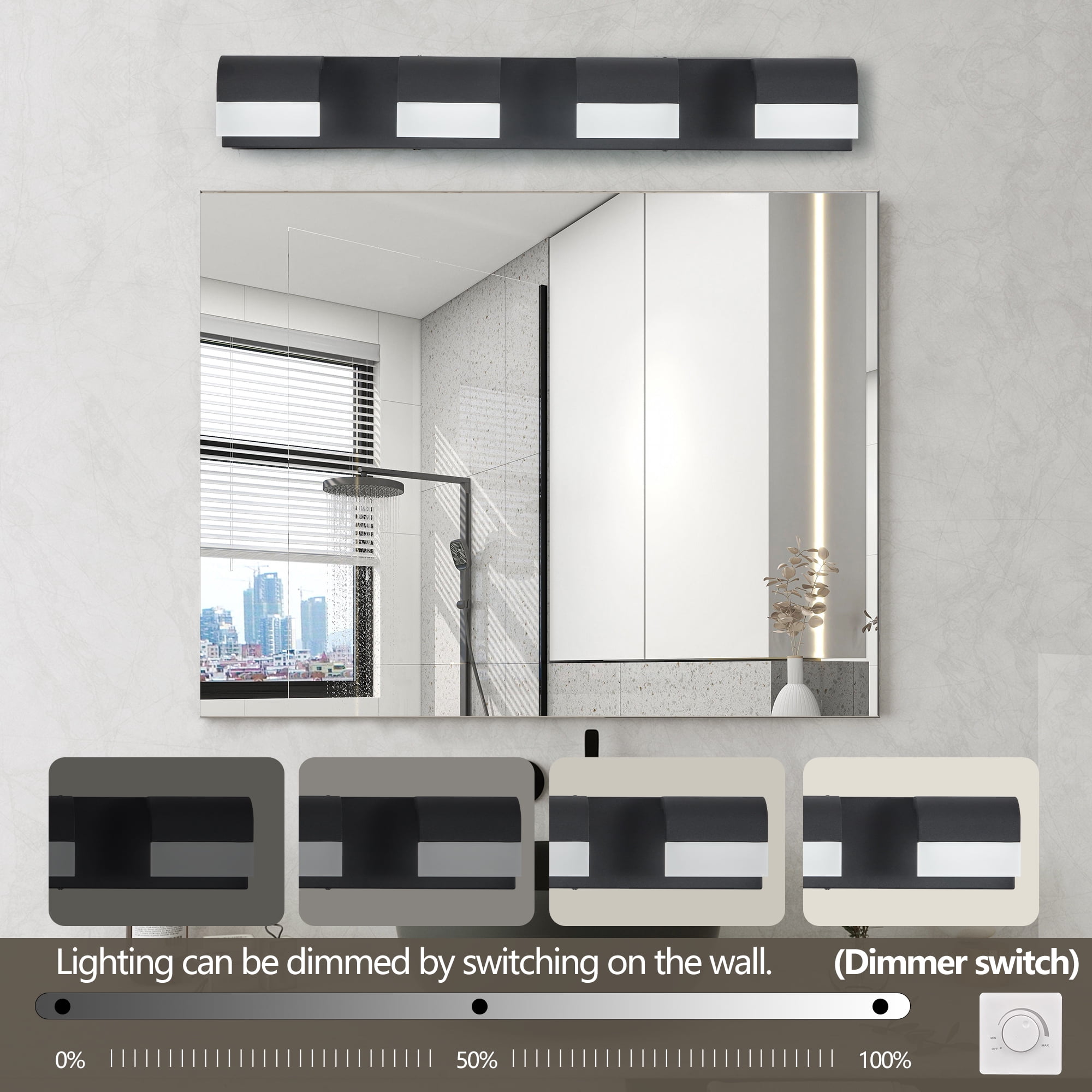 Jopath 4-Light Bathroom Vanity Light, Modern Dimmable LED Wall Mount Lighting Fixture for Bathroom Vanity Mirror Matt Black
