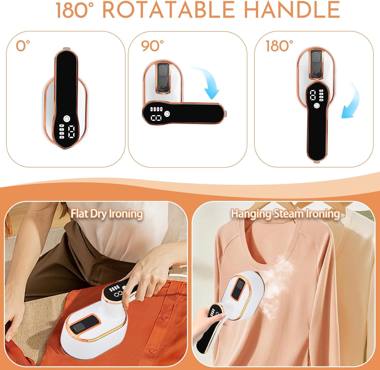 Travel Iron Steamer for Clothes, 2 in 1 Dry and Wet Mini Portable Clothing Steam, 1000W Foldable Handheld Garments Steamer Iron 4Mode with LCD Display, 9s Fast Heat-up, 180° Swivel Wrinkles Remover