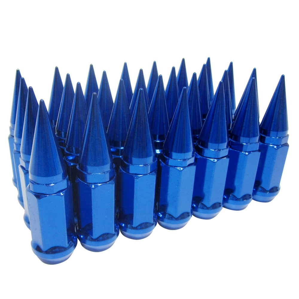 32 Sets Blue Universal 2pc Extended Spike Lug Nut M14x1.5 Conical Seat