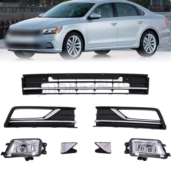 Front Bumper Fog Light w/ Bezel Reflector 7PCS for 2016-2019 Volkswagen Passat