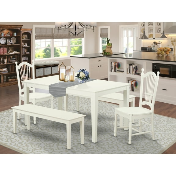 Antique Dining Set for 4- Linen White Table & Chairs - 5 Piece Dining Room Set