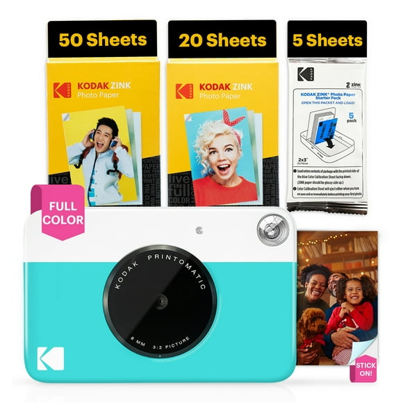Kodak Printomatic 5MP Instant Print Camera (Blue) & Zink Photo Paper (75 Sheets) Bundle