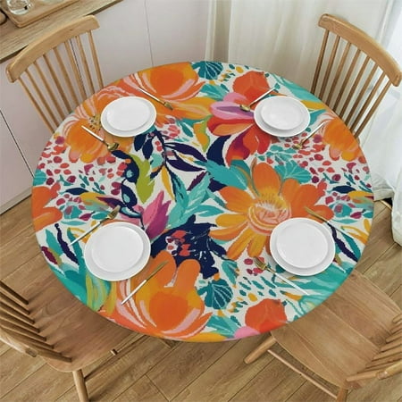 

Sheronv 1718157275111085 Round Table Cover Stain Resistant Washable Indoor Outdoor Tablecloth Kitchen Dining Wedding Parties Picnic Camping 100% Polyester Fiber 38-42