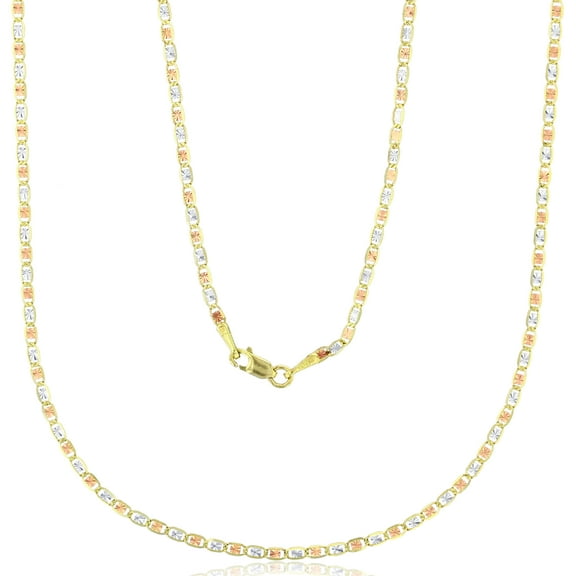 Decadence Solid 14K Gold Tri Color 1.85mm Diamond Cut Love Star Necklace with Lobster Claw Clasp | 24" Necklace | Italian Gold Necklace | 14K Tricolor Love Star Necklace For Men and Women