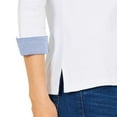 thumbnail image 3 of Nautica Women’s 3/4 Cuffed Sleeve Chambray Casual Blouse Pullover Shirt Tops, Bright White, Small, 3 of 3