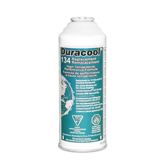 Duracool® High Performance 134 Replacement Refrigerant for Mobile A/C Systems, 8 OZ. Can. Formula Blend Designed for Superior Performance in High Temperature Conditions.