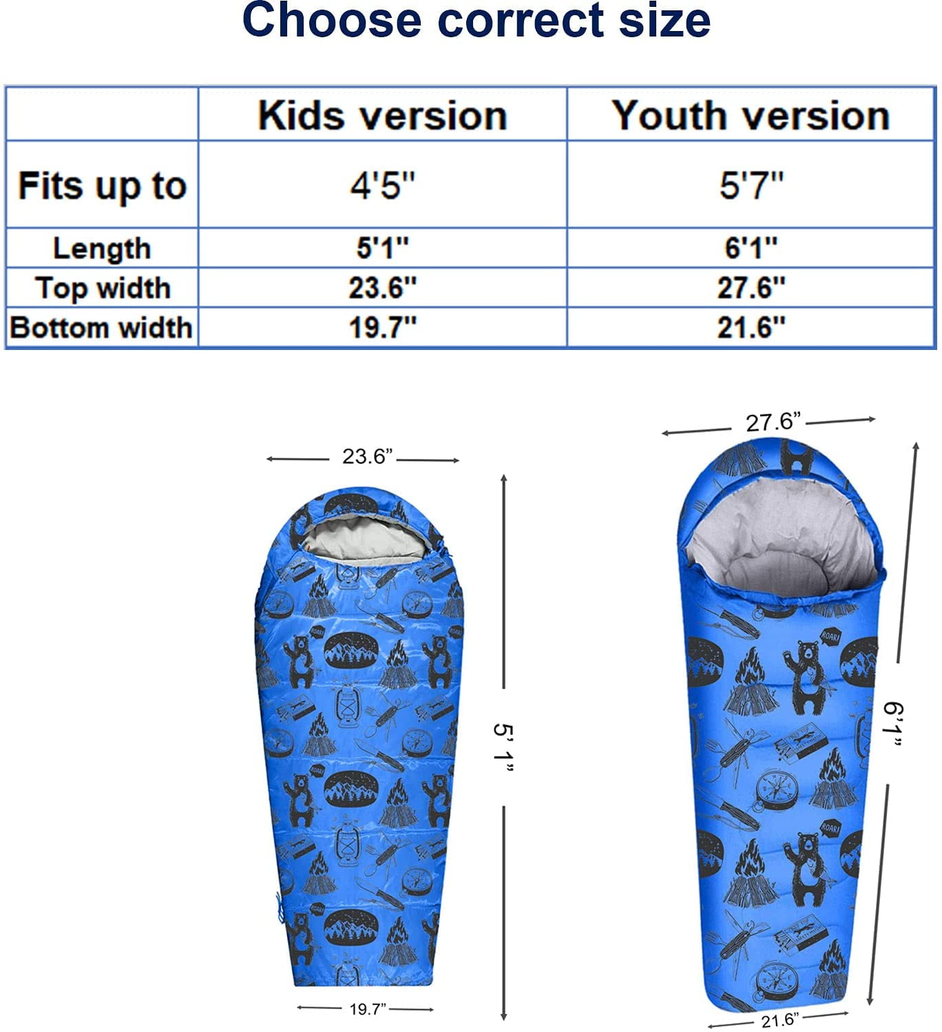 KidzAdventure 32 - 59°F Mummy Youth Sleeping Bag - Blue Adventure Theme
