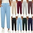 thumbnail image 5 of Dvprdro Women's Solid Color Casual Pants with Elastic Drawstring Waist Side Pockets Comfortable Stretch Full Length Trousers, 5 of 5