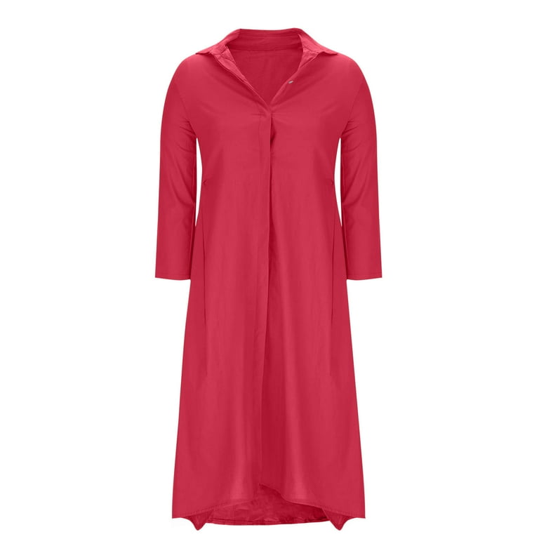 Odbmxy Midi Dress Women Shirt Dress Oversized Long Sleeve Women