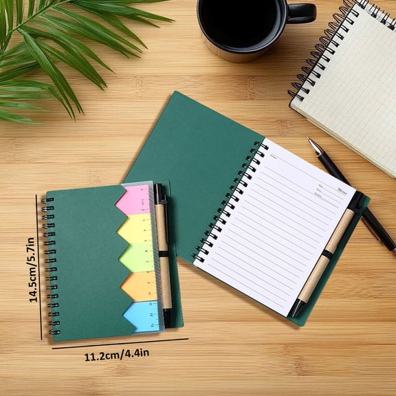 Spiral Notebooks, Lined Notebook with Pen, 60 Pages Portable Writing Notepad, Small Spiral Notebook, Colorful Sticky Tabs Journal, Pocket Notebook with Divider Tabs, Business Journal,5.7×4.4 in,A
