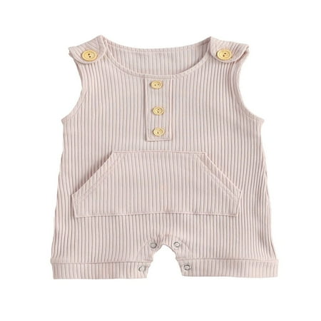

FNNMNNR Summer Baby Boy Girl Knitted Rompers Ribbed Sleeveless Button Jumpsuits Outfits Ginger 12-18 Months