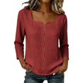 thumbnail image 2 of Stralyhd 3/4 Sleeve Tops for Women 2026 Summer Button Down Shirts Casual V Neck Tops Loose Vacation Henley Blouses Red XXL, 2 of 8