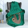 thumbnail image 4 of Cartoon Soft Flannel Fleece Throw Blanket, Illustration of a Lazy Sloth Hanging on a Tree with Do Not Hurry Be Happy Text, Cozy Plush for Indoor and Outdoor Use, 70" x 90", Multicolor, by Ambesonne, 4 of 5