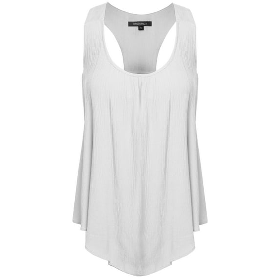FashionOutfit Women's Chiffon Racer back Drapey Scoop Neck Tank Top