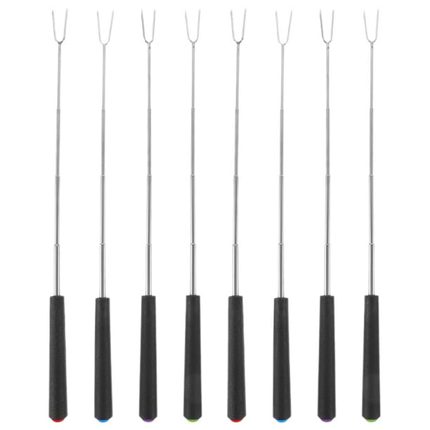 Juego de 8 brochetas extensibles de metal para asar malvaviscos de 28 cm de largo con mango para perritos calientes y malvaviscos, ideal para barbacoa de camping