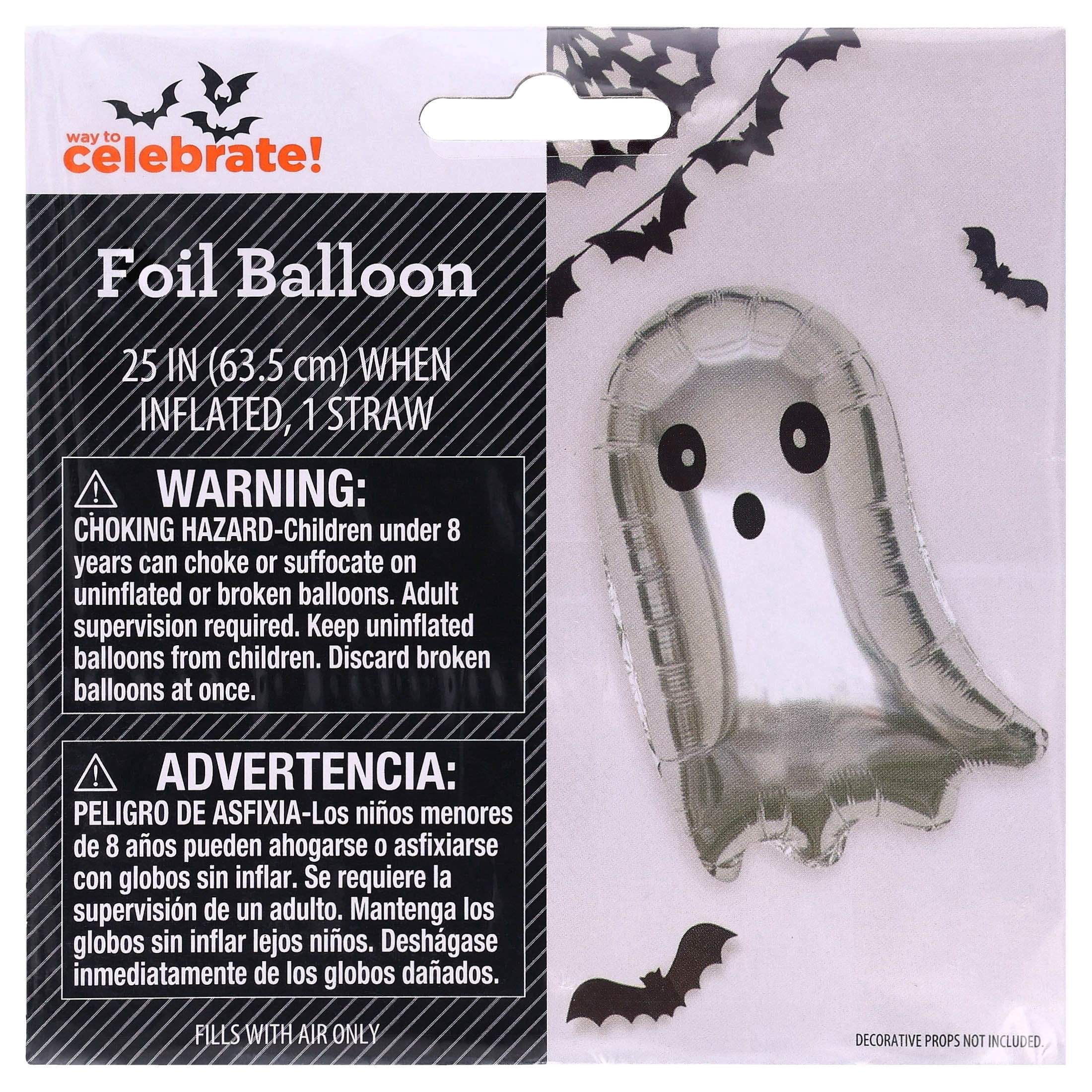 Ghost Foil Balloon, Silver and Black, 25", Halloween by Way To Celebrate