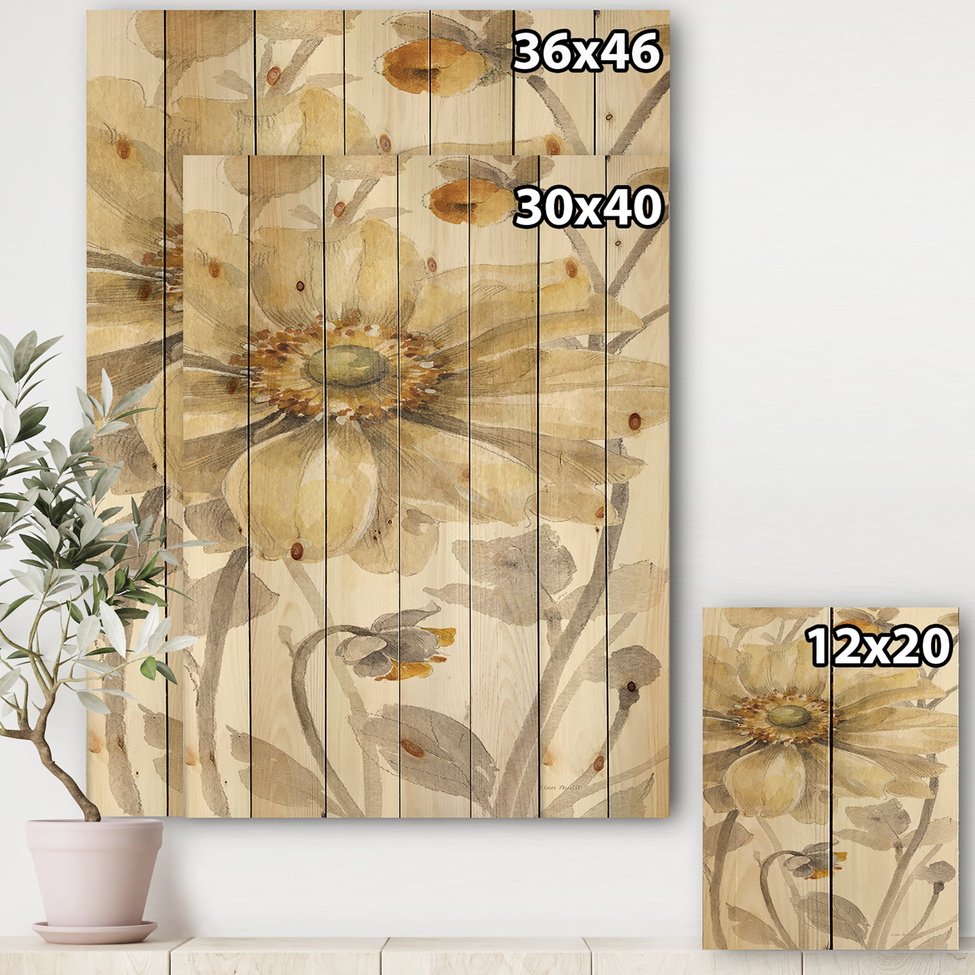 Designart 'Fields of Gold IV' Farmhouse Print on Natural Pine Wood