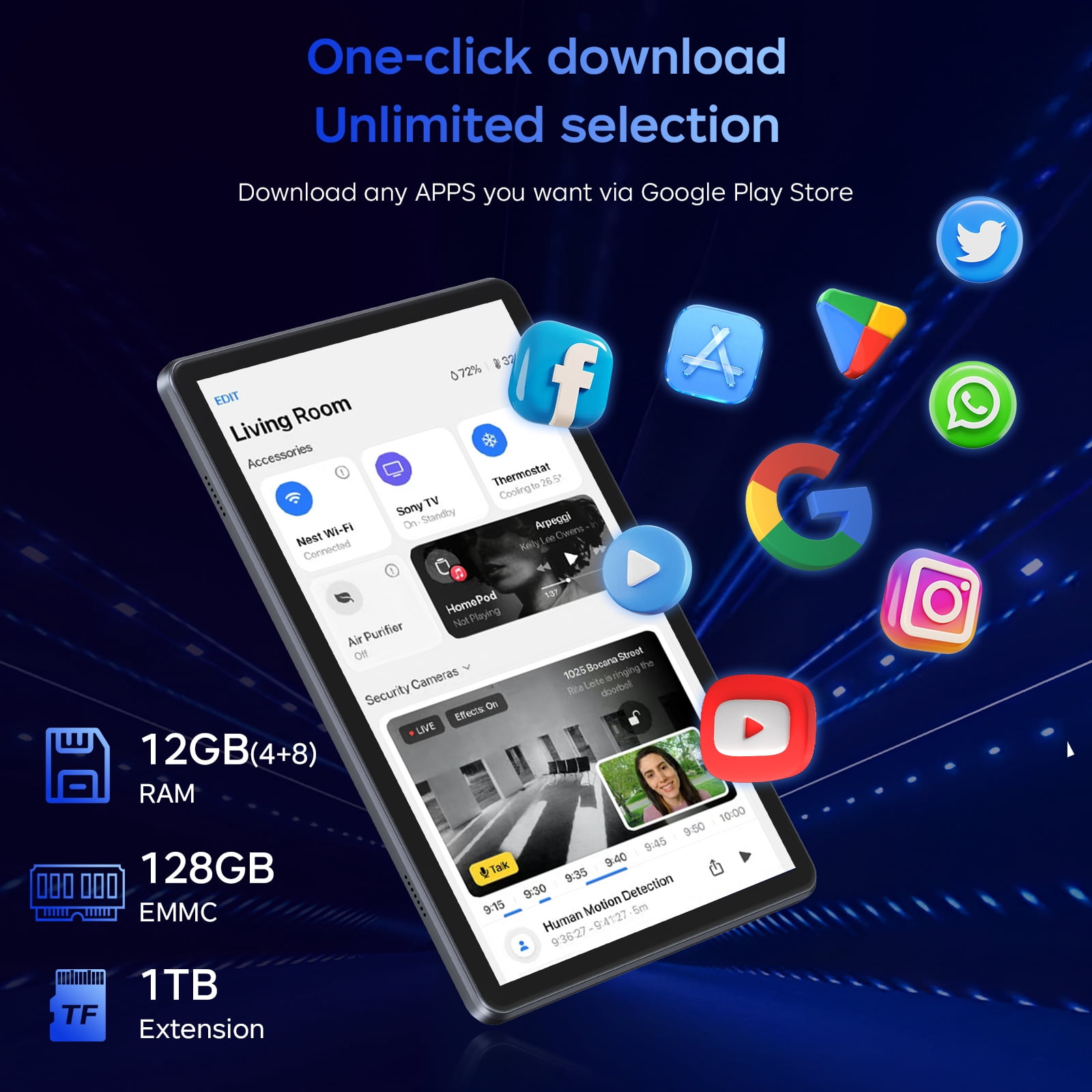 THTRO 10.1" Android 15 Tablet, 8GB RAM 128GB ROM,Quad-Core Processor , 6000mAh with Fast Charge, Dual Camera, IPS Touch Display Tablets, Blue Gray