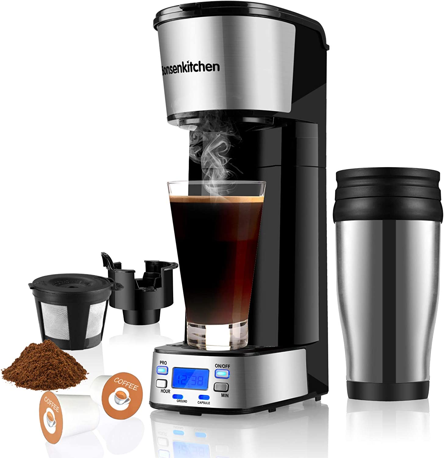 Programmable Single Serve Coffee Makers With Portable Travel Mug