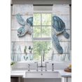 thumbnail image 2 of Summer Ocean Sheer Curtains 72 Inch Long 2 Panels, Vintage Blue Turtle Seagrass Wood Grain Light Filtering Rod Pocket Curtains, Sheer Voile Drapes for Living Room Bedroom, 52"x72", 2 of 8