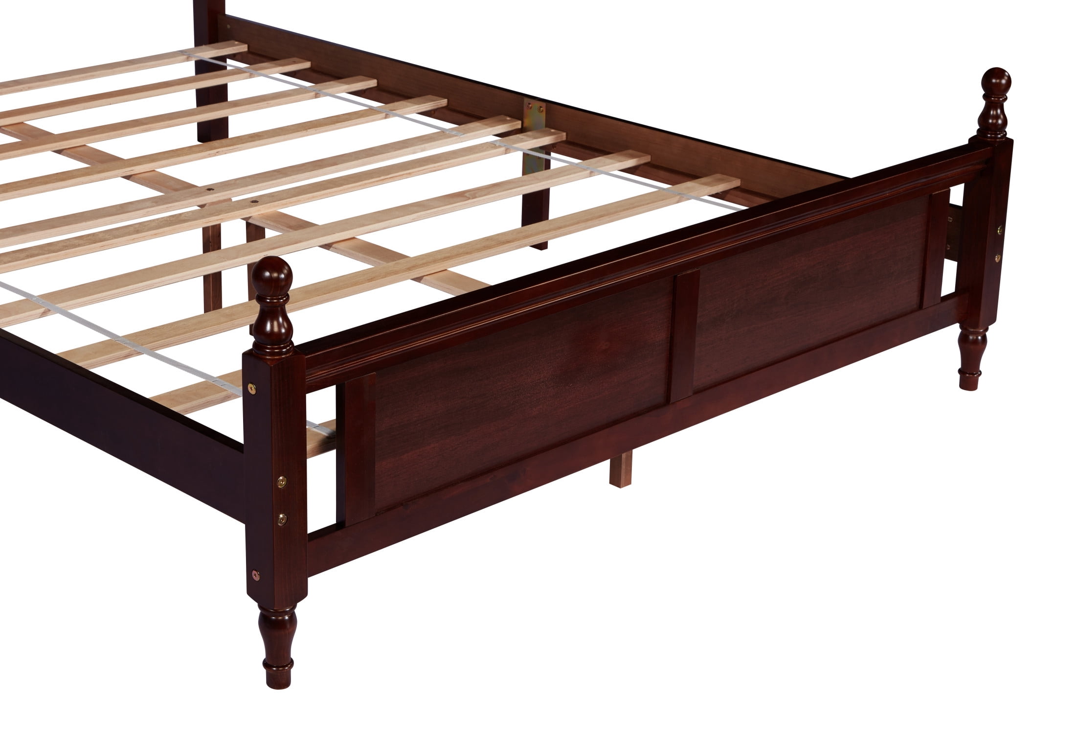Noble House Japal Queen Bed with Upholstered Headboard, Pine Wood Frame with Central Support, Classic Cherry